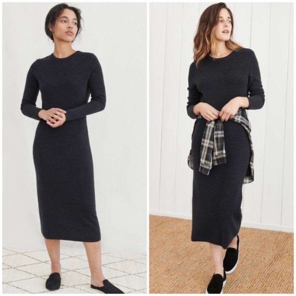 Jenni Kayne Thermal Charcoal Gray Merino Wool Sweater Dress Size S